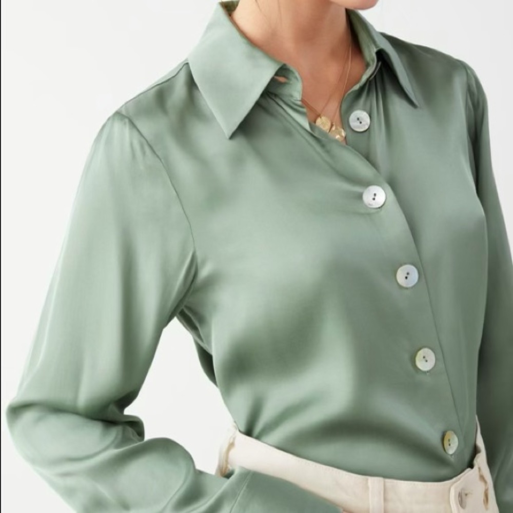 NWT & Other Stories Shell Button Satin Blouse